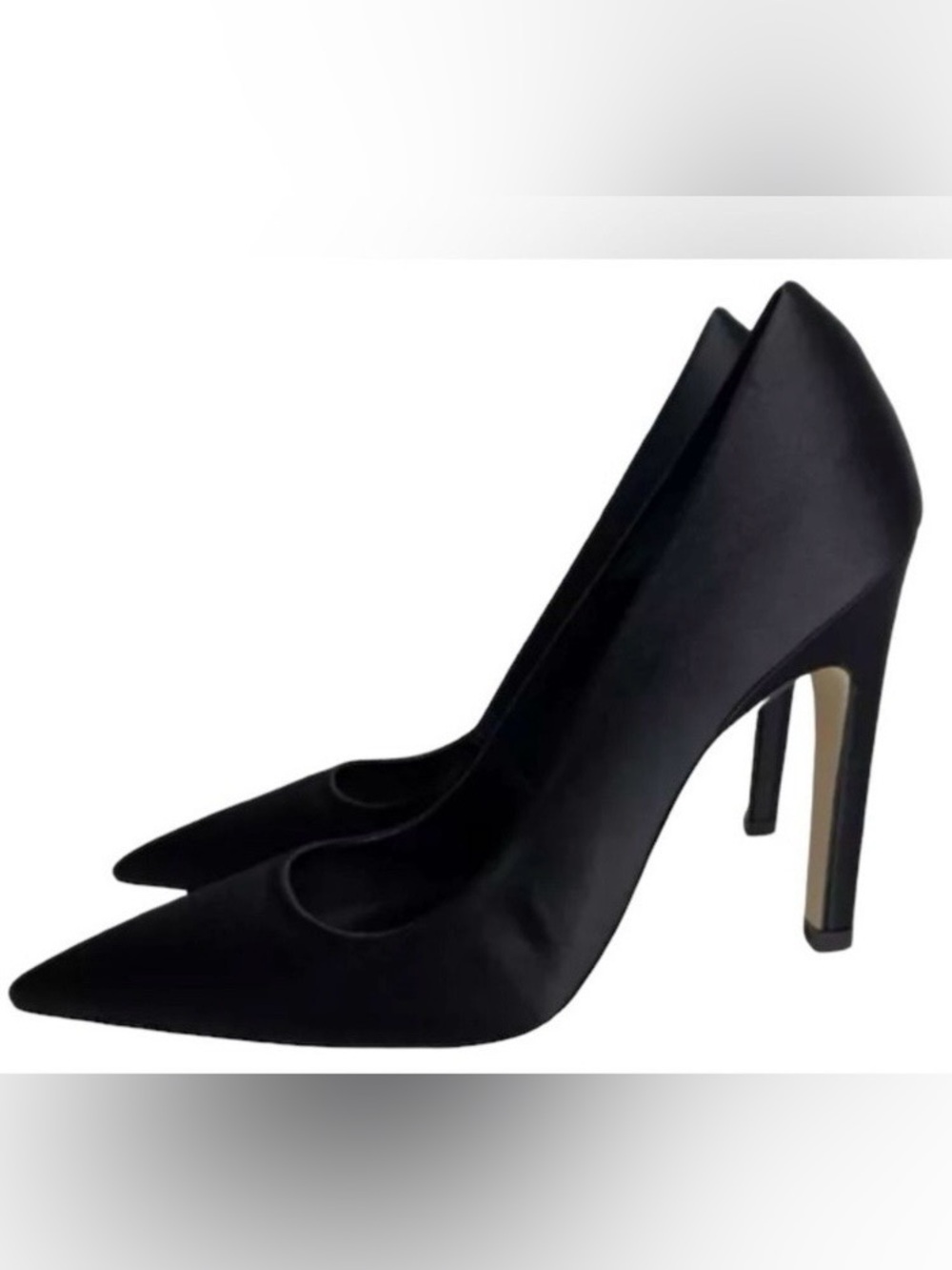Good American classic black satin heel sleek pointed toe Stiletto NWOB size 7.5